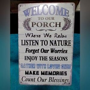 Rustic Welcome Metal Porch Sign - Black Blue and White